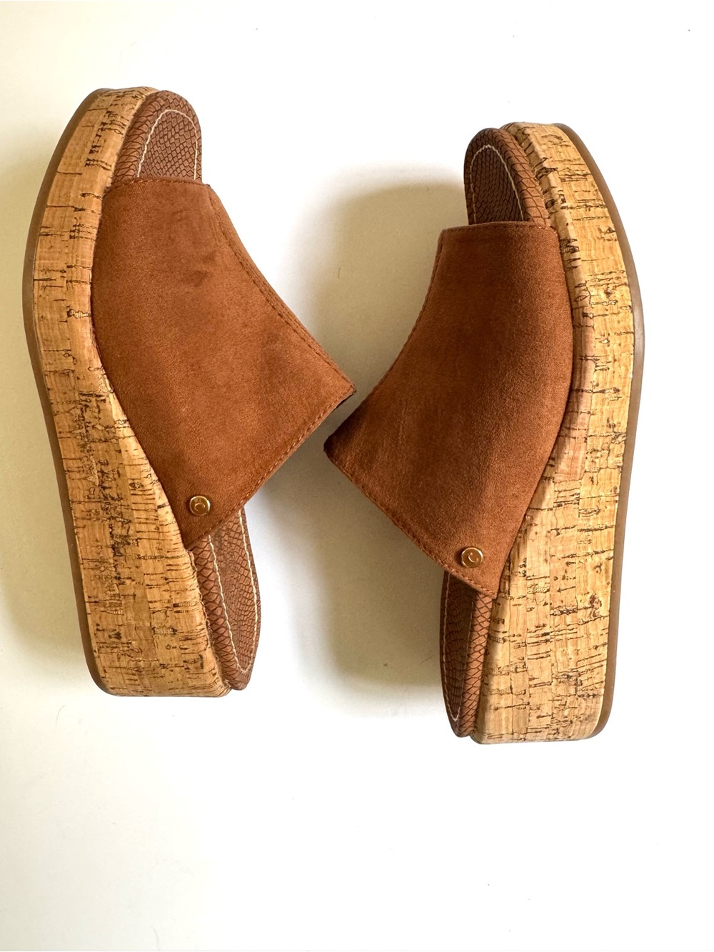 Sam Edelman Circus Women’s Faux Suede Cork Wedge Slide - Golden Brown - Picture 4 of 7